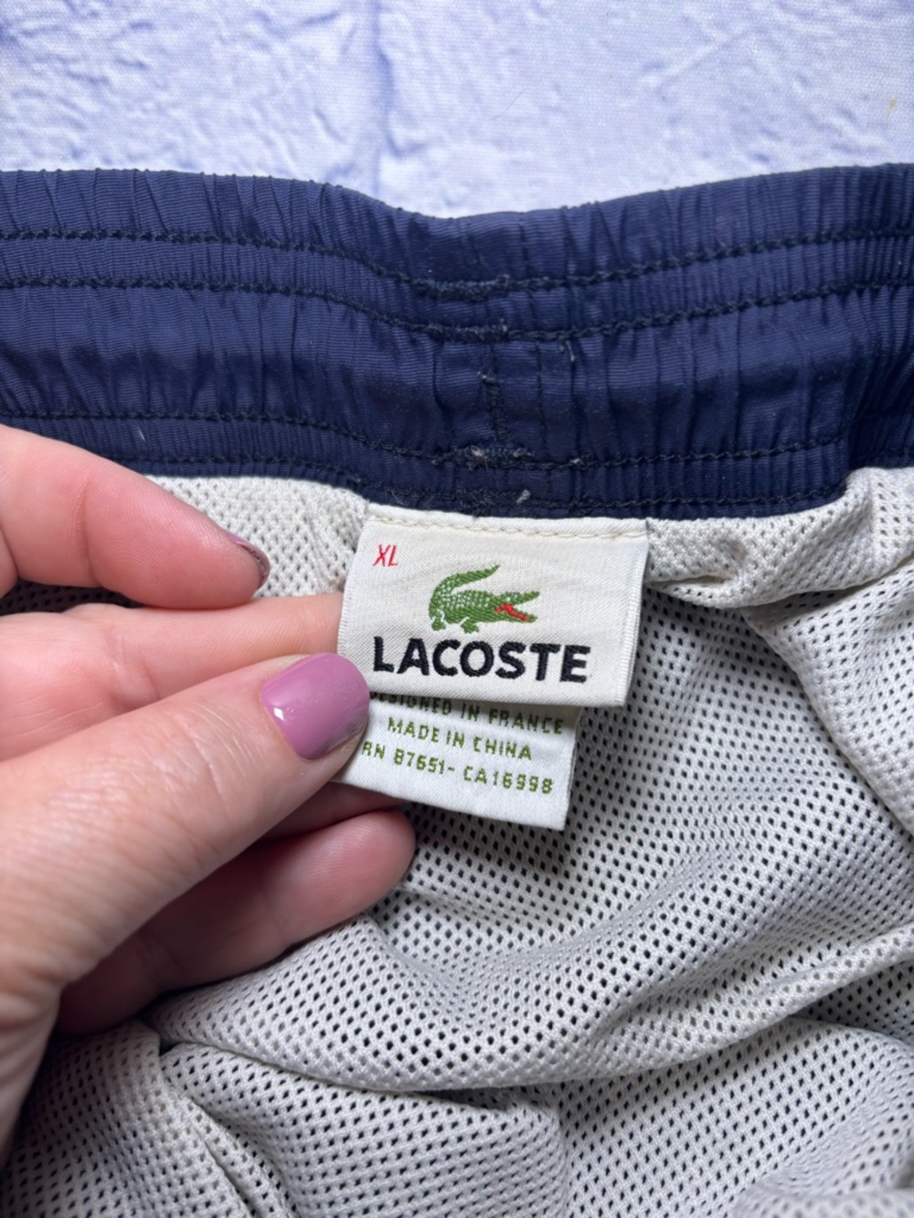 Lacoste Swim Trunks Shorts Mens XL Navy Blue Mesh Lined Drawstring Croc Logo - Picture 9 of 13